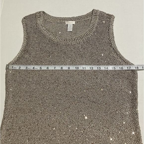 Womens Chicos Special Occasion Cardigan Sweater Tank Top Sequins Taupe Sz 1 - Picture 10 of 16